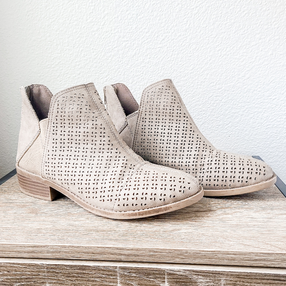 Madden Girl Taupe Laser Cut Faux Suede Booties